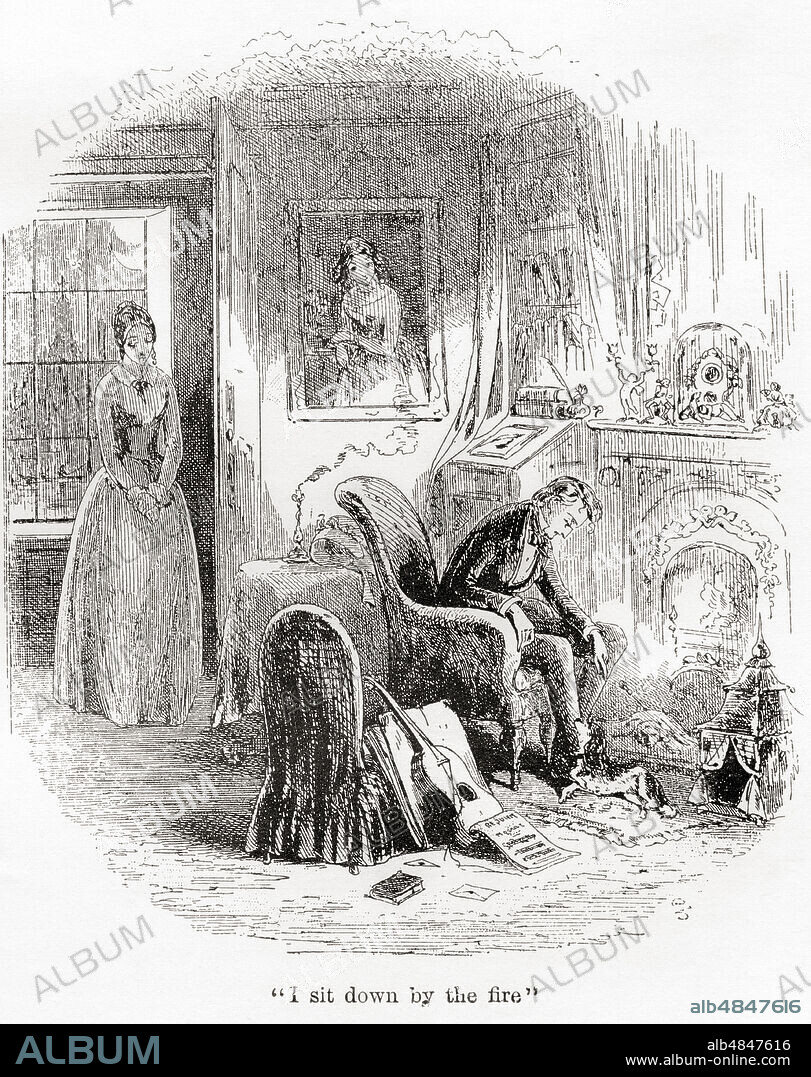 The death of Dora, illustration from the Charles Dicken's novel David Copperfield. Charles John Huffam Dickens, 1812 â€“ 1870.  English writer and social critic.  From International Library of Famous Literature, published c. 1900.