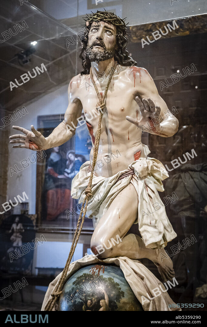 Cristo del perdon,polychrome wood carving, Luis Salvador Carmona, 18th century , Museo de la Caballada, Church of the Holy Trinity, Atienza, Guadalajara, Spain.