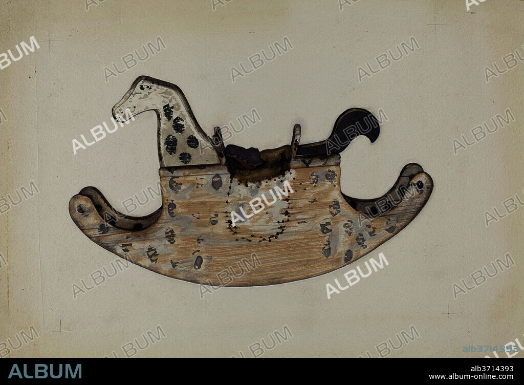 LAURA BILODEAU. Wooden Rocking Horse. Dated: c. 1937. Dimensions: overall: 24.4 x 35.7 cm (9 5/8 x 14 1/16 in.)  Original IAD Object: 48" long. Medium: watercolor and graphite on paper.