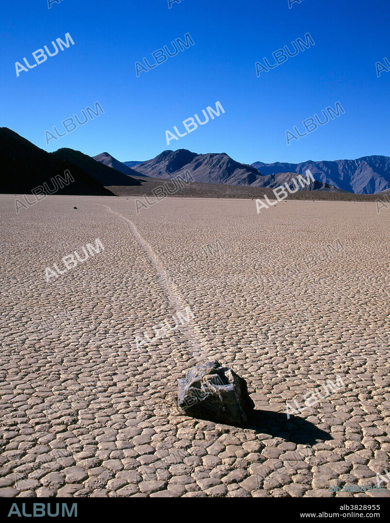 A mysterious sliding rock at Racetrack Playa, Death Valley National Park, California.