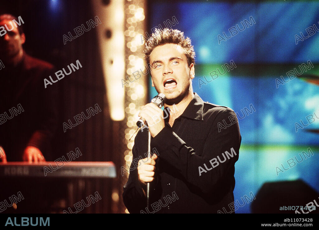 NEK, also Filippo Neviani, Italian rock-pop singer, during a TV appearance in 1996.