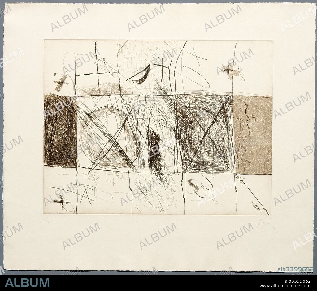 ANTONI TÀPIES. Antoni Tapies / 'Quadrats i grafismes', 1976, Aguafuerte y aguatinta sobre papel, 56 x 65 cm.