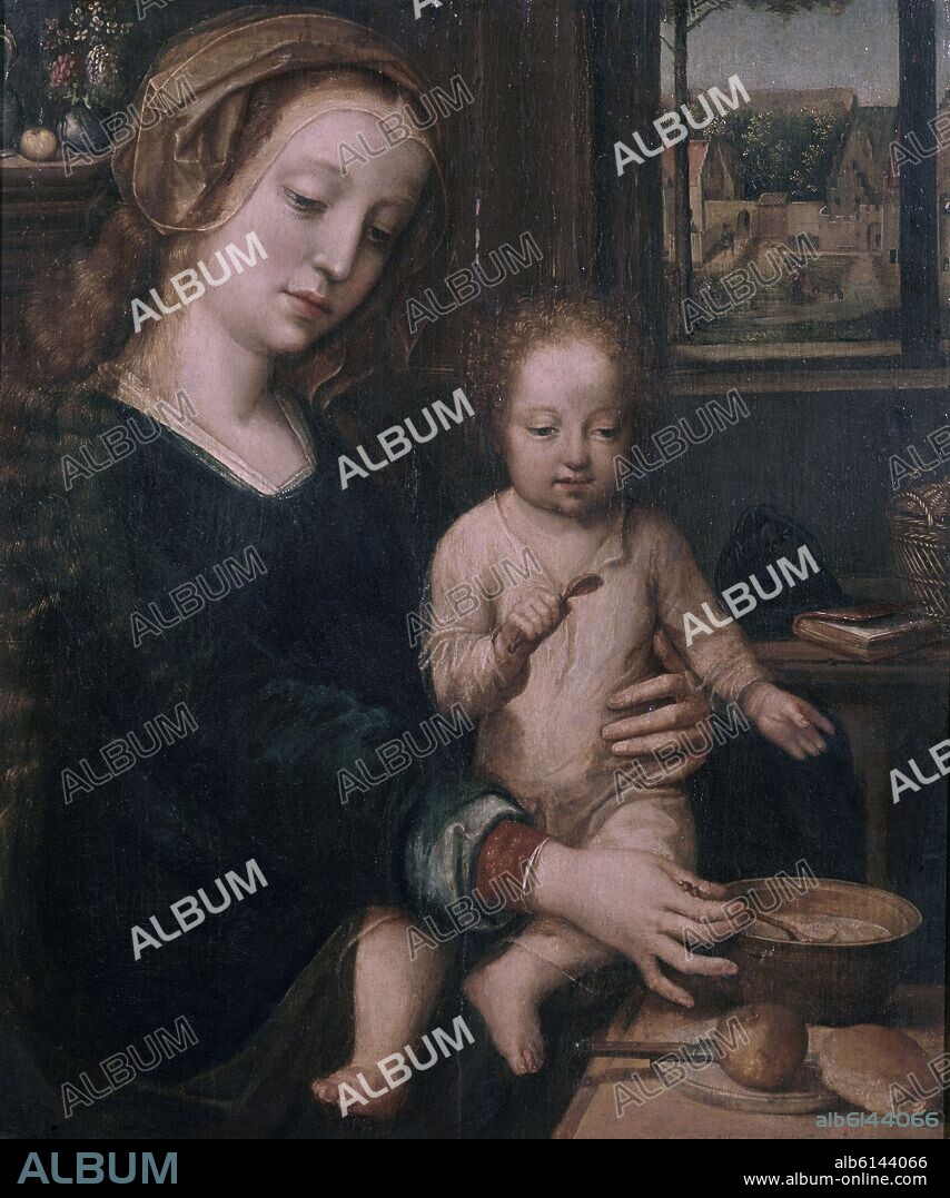GERARD DAVID (taller). VIRGEN DE LA SOPA DE LECHE - 1500-1510 - 31,5x21,5 cm.