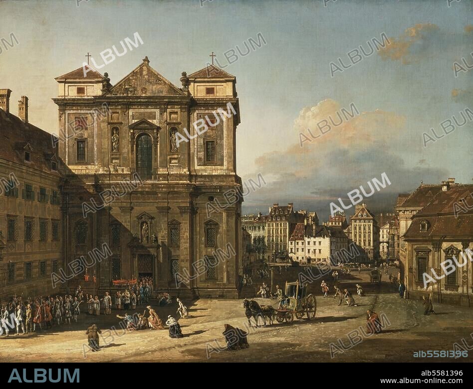 Wien, Freyung. "Die Freyung in Wien, Ansicht von Nordwesten". (Mit Schottenkirche). Gemälde, um 1758/61, von Bernardo Bellotto, genannt Canaletto (1721-1780). Öl auf Leinwand, 116 × 152 cm. Wien, Kunsthistorisches Museum.