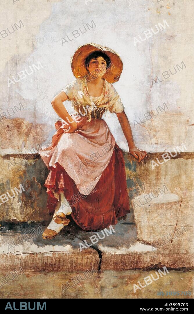 FRANK DUVENECK. Florentine Flower Girl. Date/Period: Ca. 1886. Painting. Oil on canvas. Height: 96.7 cm (38 in); Width: 64.1 cm (25.2 in).