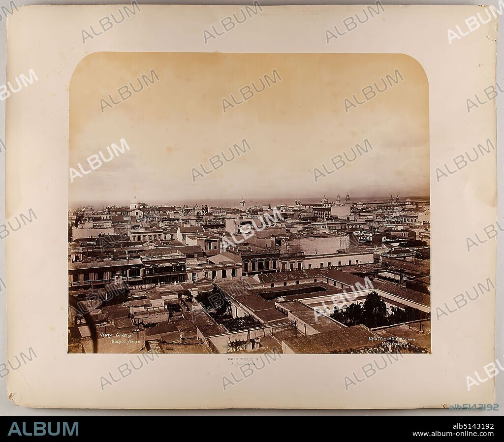 Thomas Brooks, Chute & Brooks, Charles Wallace Chute, Vista General Buenos Ayres, Calle Florida 74, albumin paper, black and white positive process, image size: height: 34,30 cm; width: 41,50 cm, ; Geographische Gesellschaft in Hamburg Bibliothek, numbered: verso on the cardboard: K 185, travel photography, architectural photography, hist. Place, city, village, prospect of a city, city panorama, silhouette of a city, Buenos Aires.