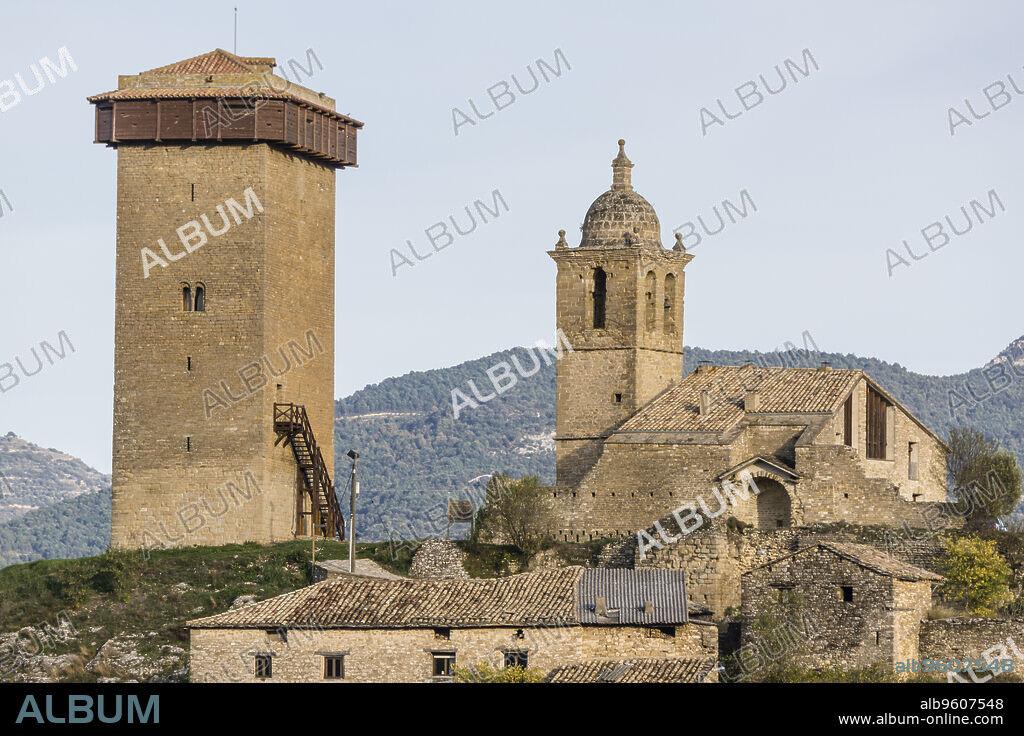 Abizanda ,Pueblo medieval con torreón del siglo XI y capilla románica del siglo X, Provincia de Huesca, Comunidad Autónoma de Aragón, cordillera de los Pirineos, Spain, europe.