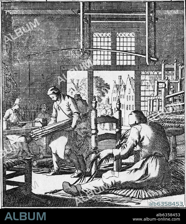 Trade and craft: basket weaver:. - "Der Sesselmacher" (a maker of wicker chairs). Copper engraving by Christoph Weigel (1654-1725). From a series of depictions of trades scheduled but not used for the "Ständebuch" of. 1698. From: Abraham a Sancta Clara, Etwas für Alle, Würzburg (Hiob Hertz), Germany, 1699-1711.