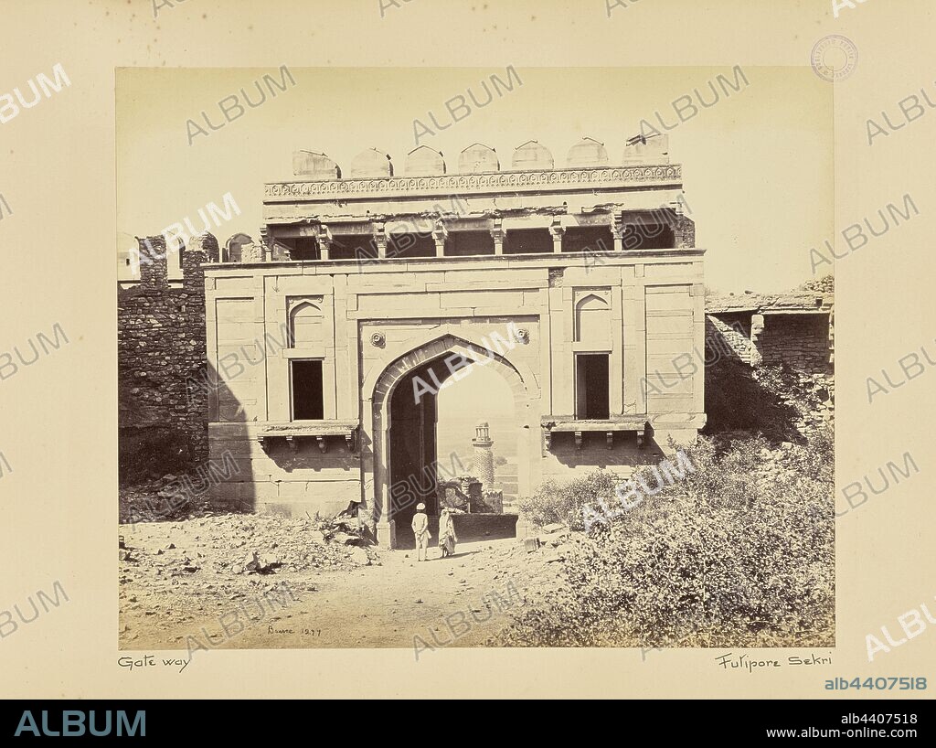 Futtypore Sikri, The Elephant Tower, Seen through the Elephant Gate, Samuel Bourne (English, 1834 - 1912), Fatehpur Sikri, India, about 1866, Albumen silver print, 23 × 28.3 cm (9 1/16 × 11 1/8 in.).