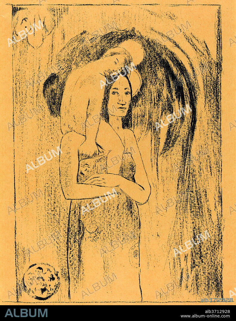 PAUL GAUGUIN. Ia Orana Maria (We Greet Thee, Mary). Dated: c. 1894. Medium: lithograph (zinc) in blue.