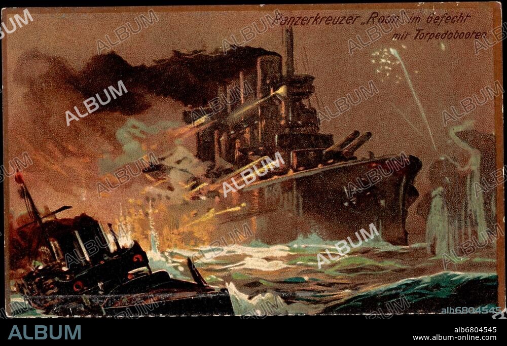 Künstler Panzerkreuzer S.M.S. Roon im Gefecht, Torpedoboote.
