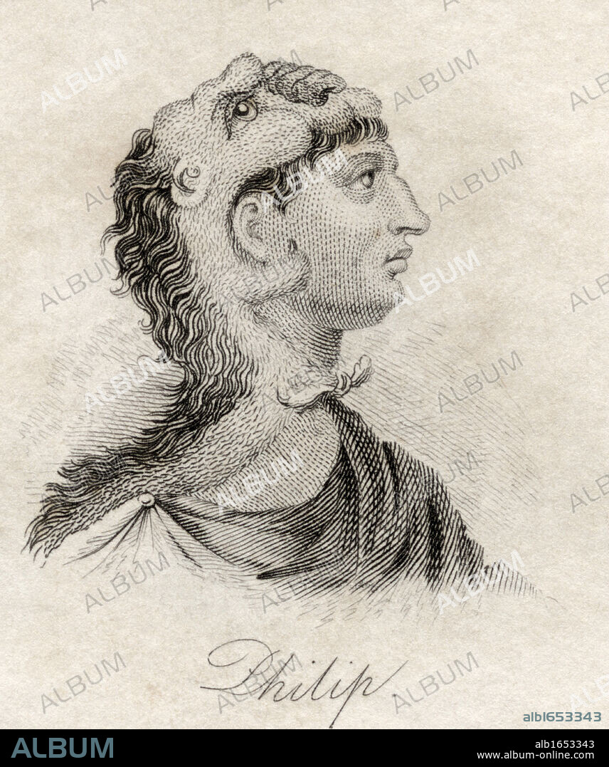 Philip II of Macedon 382-336 BC ancient Greek king of Macedon Founder of the Ptolemaic dynasty in Egypt From the book Crabbs Historical Dictionary published 1825.