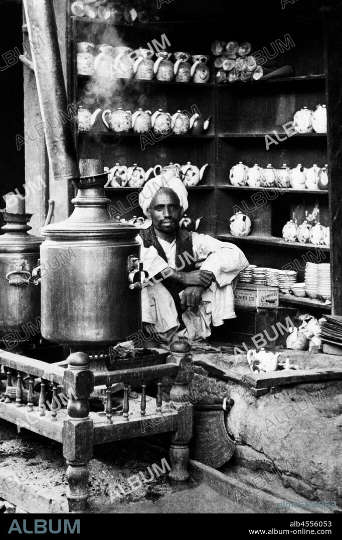 Afghanistan. a characteristic tea shop in a bazaar in kabul. 1920.
