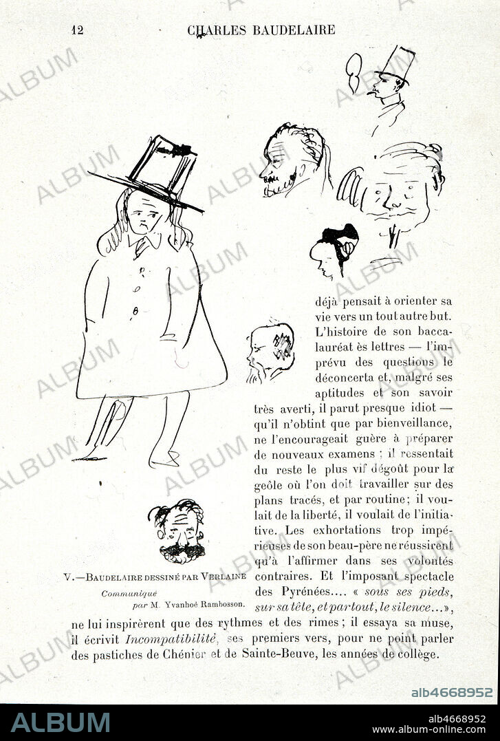 Caricature de Charles BAUDELAIRE (1821-1867) par son ami Paul VERLAINE (1844-1896), tiree de La Plume, 1903. Credit : Coll. Dixmier/KHARBINE-TAPABOR.