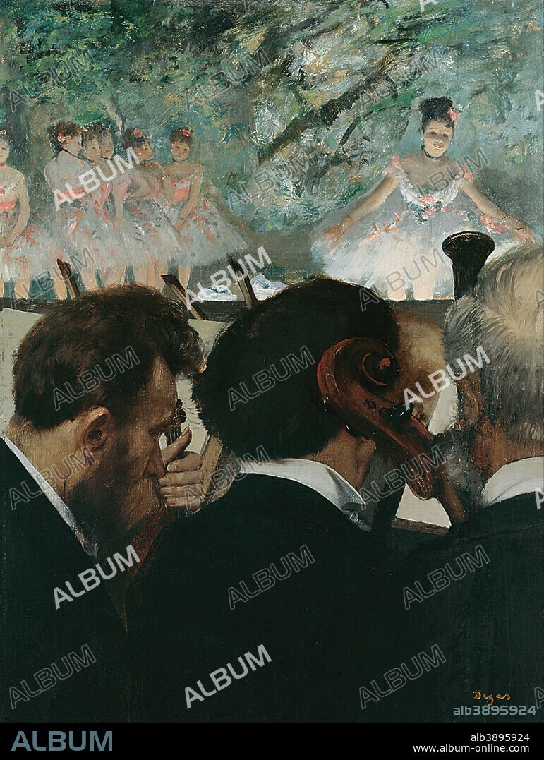 EDGAR DEGAS. Orchestra Musicians. Date/Period: 1872/1876. Painting. Oil on canvas. Width: 49 cm. Height: 69 cm (Complete).