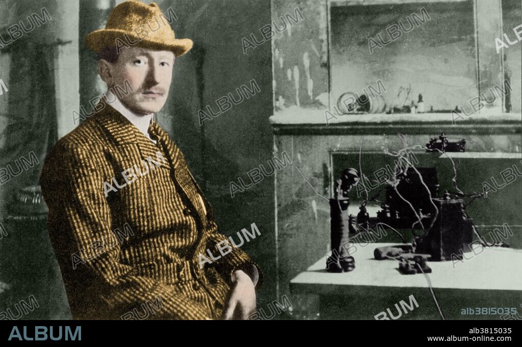 Marconi in December 1901 at Signal Hill, St. John's, Newfoundland, with instruments used to receive the first Transatlantic wireless signals. Guglielmo Marconi (April 25, 1874 - July 20 1937) was an Italian inventor, known as the father of long distance radio transmission and for his development of Marconi's law and a radio telegraph system. Marconi is often credited as the inventor of radio, and he shared the 1909 Nobel Prize in Physics with Karl Ferdinand Braun. As an entrepreneur, businessman, and founder of the The Wireless Telegraph & Signal Company in Britain in 1897, Marconi succeeded in making a commercial success of radio by innovating and building on the work of previous experimenters and physicists. In 1924, he was ennobled as Marchese Marconi. Marconi joined the Italian Fascist party in 1923. In 1930, Italian dictator Benito Mussolini appointed him President of the Royal Academy of Italy, which made Marconi a member of the Fascist Grand Council. He died in 1937 at age 63, following a series of heart attacks. As a tribute, all radio stations throughout the world observed two minutes of silence on the next day.