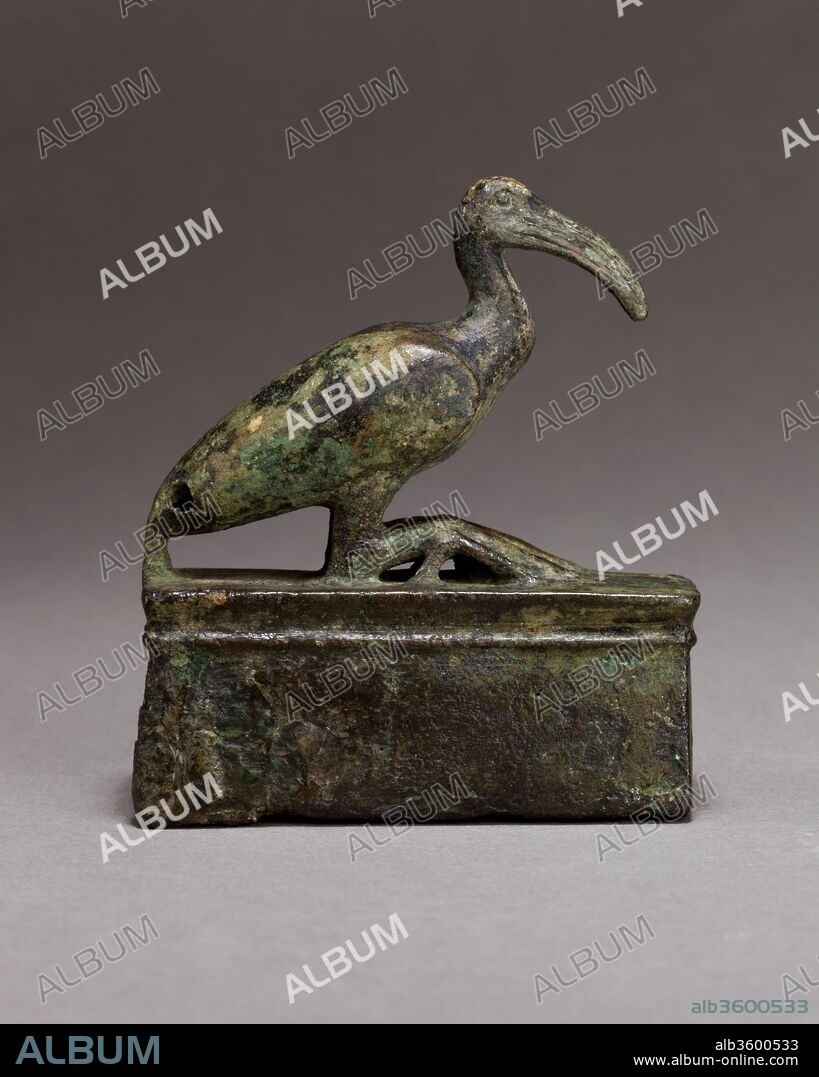 Ibis on a shrine shaped box, probably for an animal mummy. Dimensions: H. 8 cm (3 1/8 in.); W. 2.2 cm (7/8 in.); L. 7.4 cm (2 15/16 in.). Date: 664-30 B.C..