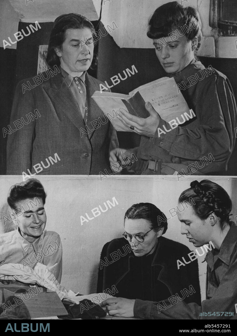 Women Witnesses wait to testify at the trials of Nazi war criminals. Johanna Wolf (left), was Hitler's private secretary from 1940 until his death; Ingeborg (right) was secretary to Hess from 1934 to 1941. January 28, 1946.