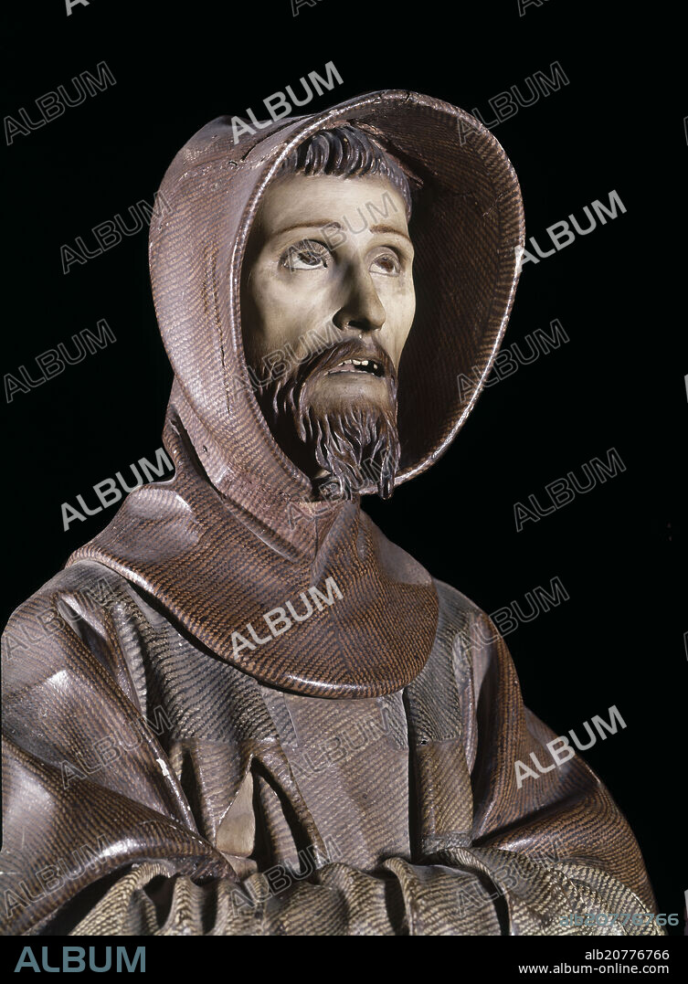 PEDRO DE MENA Y MEDRANO. SAN  FRANCISCO ASIS - ESCULTURA EN MADERA POLICROMADA S XVII- DETALLE DEL BUSTO.
