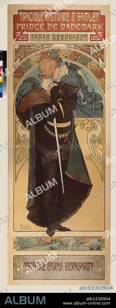 ALPHONSE MUCHA. Poster for the theatre play Hamlet by W. Shakespeare in the Theatre Sarah Bernardt (Upper part).
