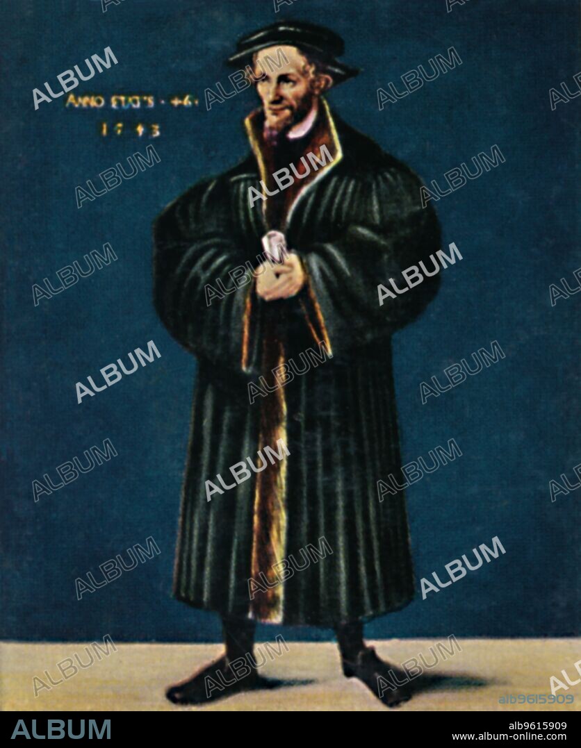'Melanchton 1497-1560', 1934. Philip Melanchthon (1497-1560), born Philipp Schwartzerdt a German Lutheran reformer, collaborator with Martin Luther, the first systematic theologian of the Protestant Reformation, intellectual leader of the Lutheran Reformation, and an influential designer of educational systems. From "Die Großen der Weltgeschichte". [Eckstein-Halpaus, Dresden, 1934].