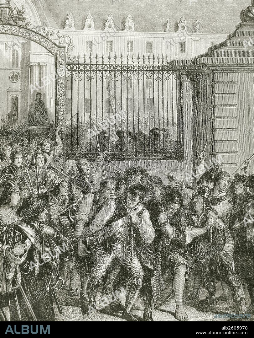 French Revolution. Storming the Bastille. 14 July 1789. The partisans of the 3rd Estate of Paris,  storming the Hotel des Invalides to gather arms. Engraving, 19th century.