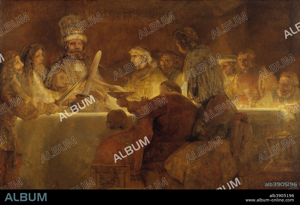 HARMENSZOON VAN RIJN REMBRANDT. The Conspiracy of the Batavians under Claudius Civilis. Date/Period: Between 1661 and 1662. Painting. Oil on canvas. Height: 196 cm (77.1 in); Width: 309 cm (10.1 ft).