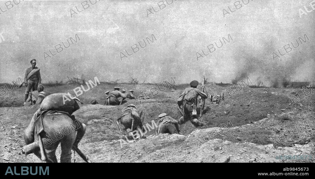 'La Supreme Offensive Russe; Le 1st juillet 1917, a 'Ouest de Tarnopol, au nord du secteur d'attaque: l'assaut de la position allemande de Dzike Lani', 1917. The Russian supreme offensive: 1 July 1917, west of Tarnopol (Ternopil), assault on German position. From "L'Album de la Guerre 1914-1919, Volume 2" [L'Illustration, Paris, 1924].