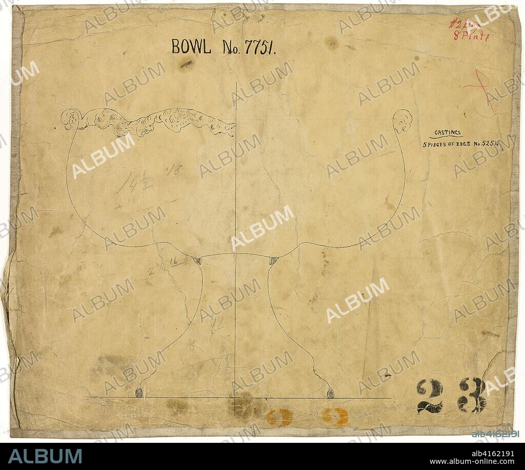 Design for Bowl No. 7751. Tiffany and Company; American, founded 1837. Date: 1883. Dimensions: 314 x 368 mm. Black ink on tan wove paper. Origin: United States.