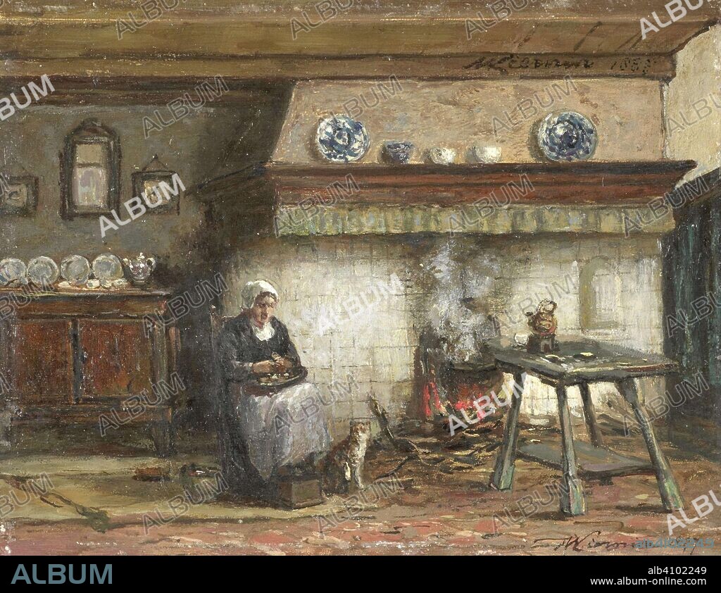 WILLEM ADRIAAN ALEXANDER LIERNUR. Interior of a Cottage in Scheveningen. Dating: 1887. Measurements: support: h 13 cm × w 17 cm; d 9 cm.