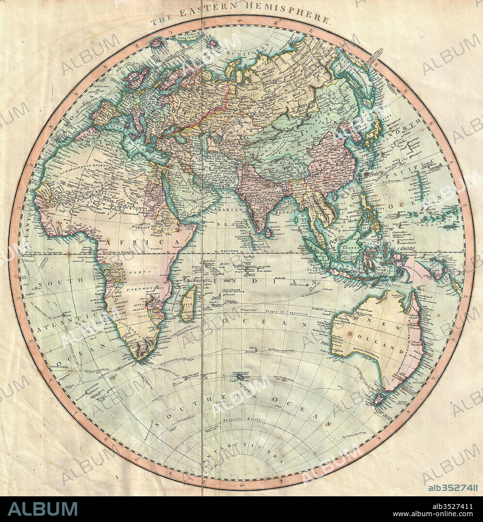 1801, Cary Map of the Eastern Hemisphere, Asia, Africa, Australia , John Cary, 1754 – 1835, English cartographer.