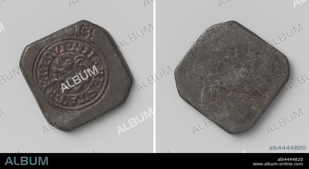 Siege of Ypres, emergency coin of ten stivers, one-sided, square emergency coin with beveled corners. Front: two stamps one above the other: upper stamp: number 83, lower stamp: coat of arms between letters X and S within a circle. Reverse: blank, Ypres, anonymous, Ieper, Aug-1583 - 31-Dec-1583, tin (metal), striking (metalworking), h 2.5 cm × w 2.5 cm × w 10.68 gr.