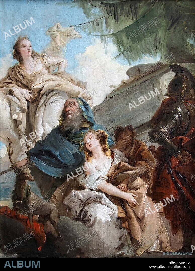 Sacrifice of Iphigenia, Iphigenia, also Iphigeneía, Iphigenia, in Greek mythology the eldest daughter of Agamemnon, Historical, digitally restored reproduction from an original from the past