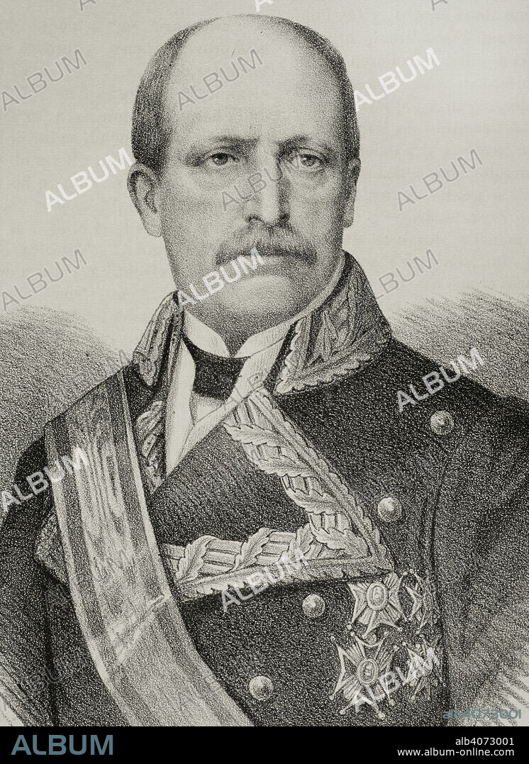 SANTIAGO LLANTA (FL. 1866-1872). FRENCH LITHOGRAPHER WHO WORKED IN SPAIN.. Francisco Serrano y Domínguez (1810-1885). Duque de la Torre y conde consorte de San Antonio. Militar y político español. Regente del reino, presidente del Consejo de Ministros y último presidente del Poder Ejecutivo de la Primera República Española (1873-1874). Retrato. Dibujo por Llanta. Litografía. Detalle. Crónica General de España, Historia Ilustrada y Descriptiva de sus Provincias. Andalucía, 1869.