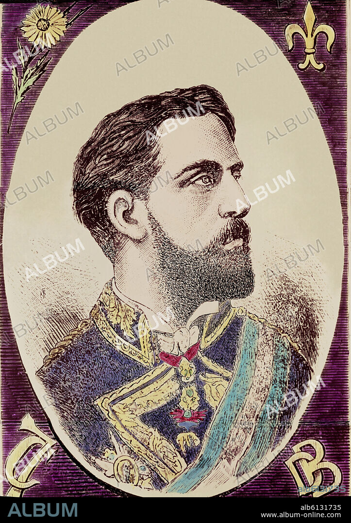 L. LE CONTEUX. DON CARLOS MARIA DE BORBON Y AUSTRIA-ESTE CONOCIDO POR LOS CARLISTAS COMO CARLOS VII (1848-1909) - GRABADO SIGLO XIX.