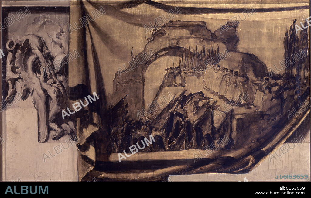 JOSEP MARIA SERT. BOCETO- LOS VENCEDORES. LA PAZ MUERTA- PINTADO PARA LA SALA FRANCISCO DE VITORIA DEL PALACIO DE LAS NACIONES DE GINEBRA- 1935-1936 - O/T- 0,59x0,97 m.