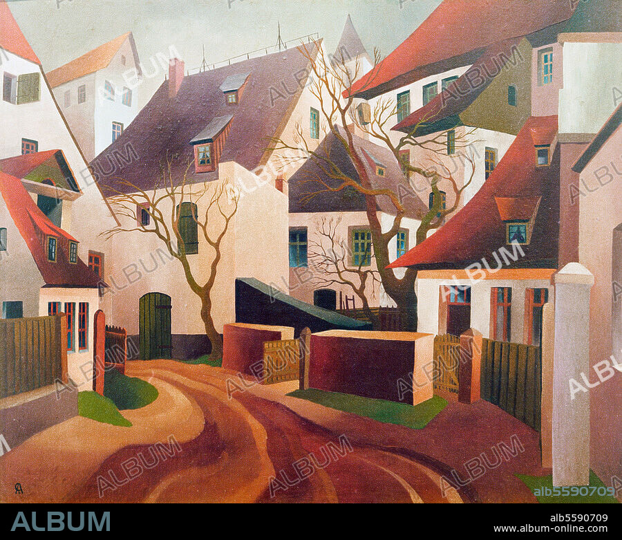 CHRISTIAN ARNOLD. Arnold, Christian 1889-1960. "Abend in der Vorstadt", 1924. Öl auf Leinwand, 50 × 62 cm. Wiesbaden, Sammlung Frank Brabant.