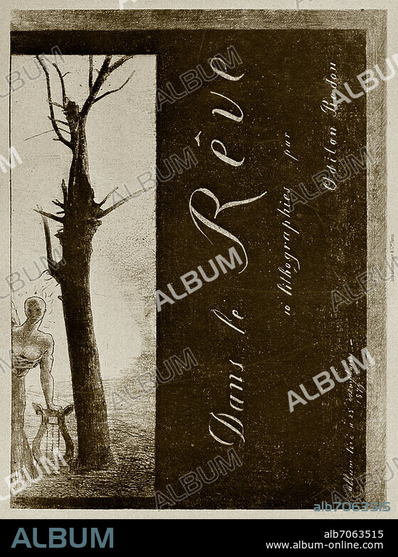 ODILON REDON. Redon, Odilon; 1840-1916. "Dans le rêve" (Im Traum),   1879. Lithographie, Bildgröße 29,9 x 22,3 cm. Titelblatt der Folge: Dans le Rêve (Im Traum), (Folge aus 10 Lithographien mit einer Titelblattillustration). Den Haag, Gemeentemuseum.