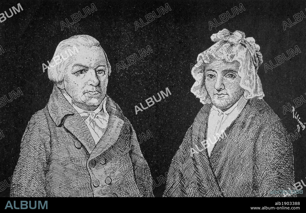 Joham van Beethoven y M. Madalena Keverich, padres del compositor Ludwig van Beethoven (1770-1827). Grabado de 1890. Alemania. S.XIX.