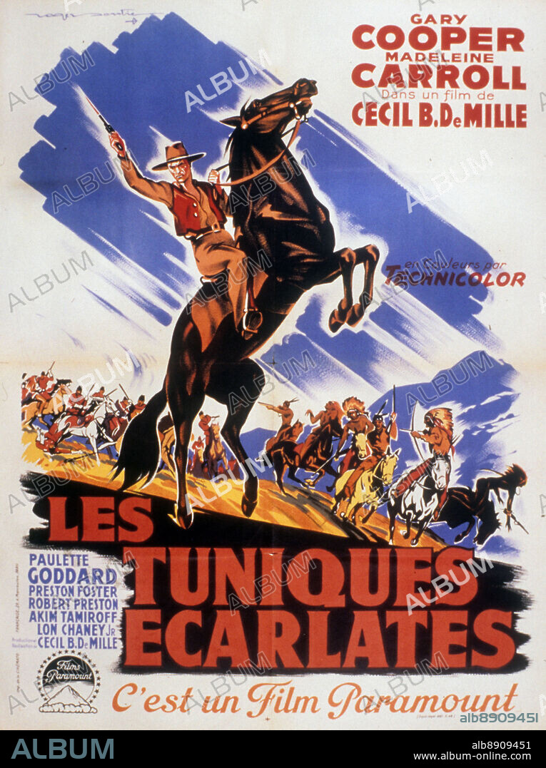 l Affiche du film Les tuniques ecarlates NORTH WEST MOUNTED POLICE de CecilBDeMille avec Gary Cooper, Madeleine Carroll, 1940.