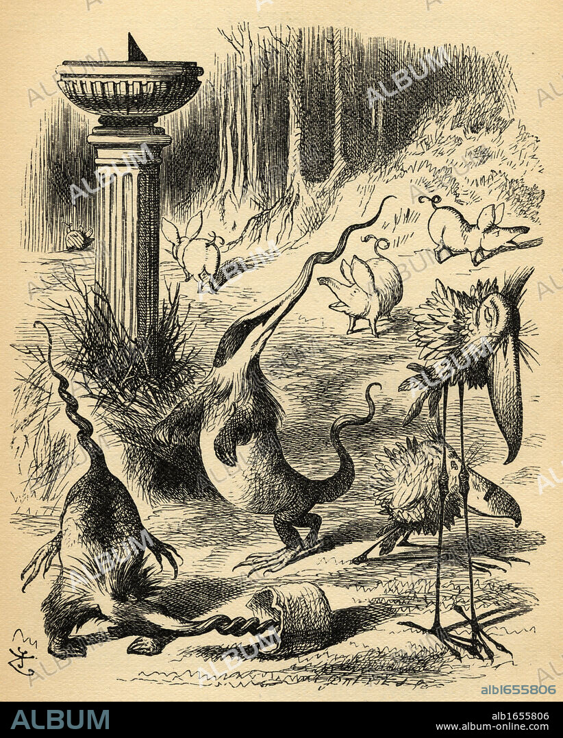 The Slithy Toves. Illustration by Sir John Tenniel, 1820-1914. From the book "Through the Looking-Glass and What Alice Found There" by Lewis Carroll. Published London 1912.