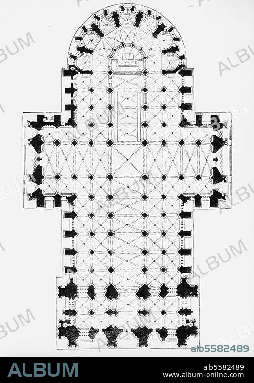 Köln, Dom. (Baubeginn 1248, Weihe des Chors 1322, Vollendung 1842-1880). Grundriß.