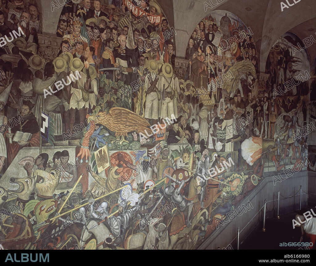 DIEGO RIVERA. ESCALERA - PINTURAS MURALES - HISTORIA DE MEXICO - FRESCO - SIGLO XX.