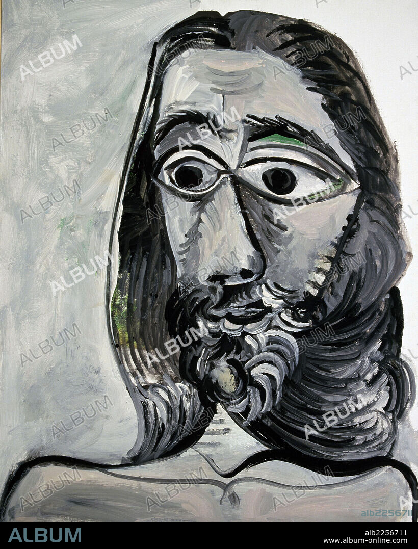 PABLO PICASSO. PABLO RUIZ PICASSO. PINTOR ESPAÑOL.1881-1973. CABEZA DE HOMBRE , OLEO 1971. COLECCION JACQUELINE PICASSO.