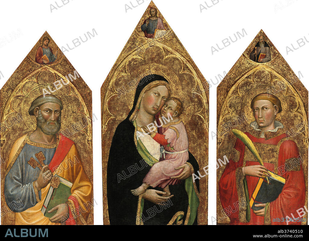 MARTINO DI BARTOLOMEO. Madonna and Child with the Blessing Christ, and Saints Peter, James Major, Anthony Abbott, and a Deacon Saint [entire triptych]. Dated: c. 1415/1420. Medium: tempera on panel.