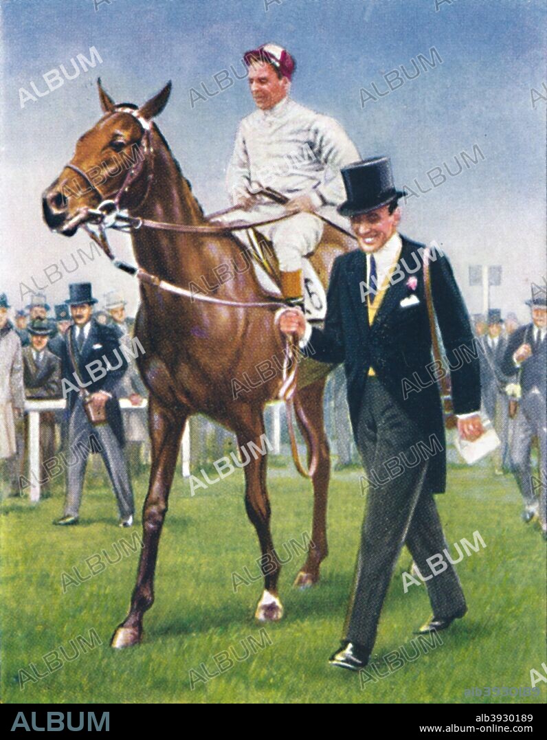 Bois Roussel, Jockey: E. C. Elliott', 1939; being led in by his owner Peter Beatty after victory at the Epsom Derby in 1938. Edward Charles Charlie Elliott (1904 - 1979) was a twice British Champion flat racing jockey. He spent a large part of his riding career in France, riding for Marcel Boussac. In 1999, the Racing Post ranked Elliott as sixth in their list of the Top 50 jockeys of the 20th century. In total, he won fourteen British Classic Races. From Racehorses & Jockeys, 1938 - A Series of 40. [W. D. & H. O. Wills, Bristol, 1939].