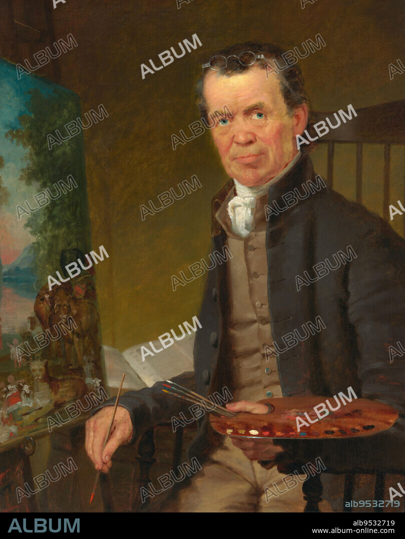 THOMAS HICKS. Edward Hicks Painting the Peaceable Kingdom. oil on canvas. Date: 1839.