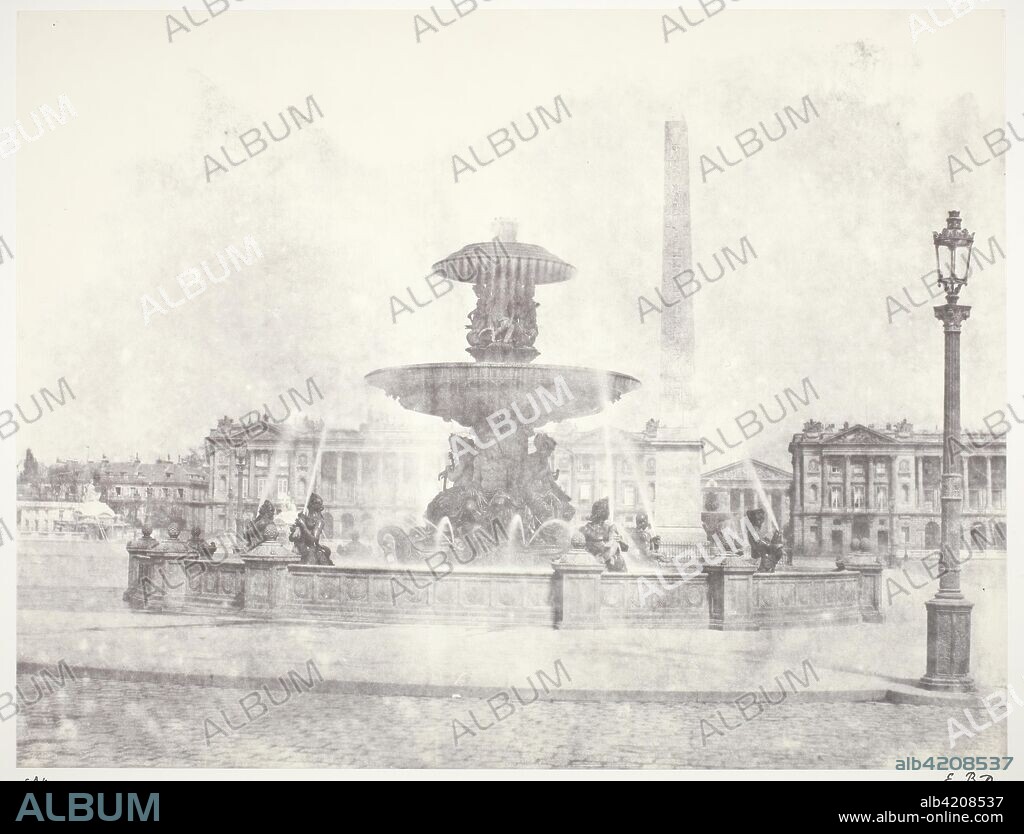 EDOUARD DENIS BALDUS. Fontaine, place de la Concorde, Paris. Édouard Baldus; French, born Germany, 1813-1889. Date: 1852. Dimensions: 33.7 × 44.1 cm (image/paper); 54.1 × 68.7 cm (mount). Salted paper print, edition of 65. Origin: France.