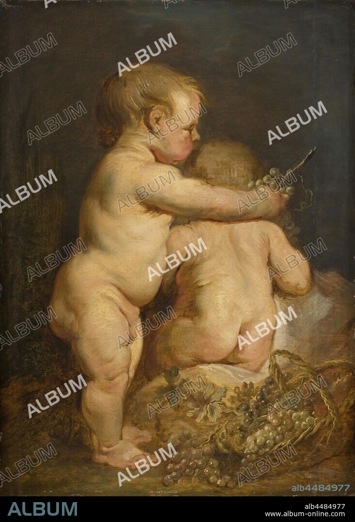 Workshop of Anthony van Dyck, Two Naked Children with Grapes, Two naked children with grapes, painting, Oil on wood, Height, 64 cm (25.1 inches), Width, 46 cm (18.1 inches).