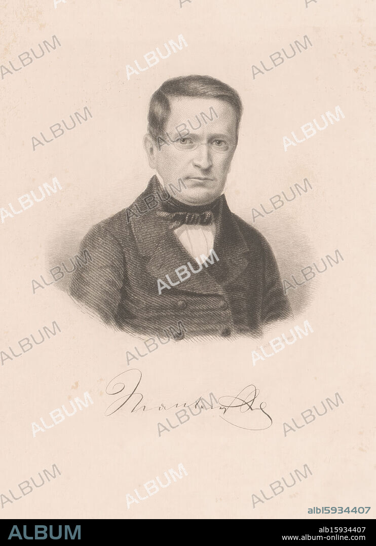 Portrait of Otto von Manteuffel, a facsimile signature at the bottom., print maker: Auguste Hüssener, 1799 - 1877, paper, etching, height 210 mm × width 170 mm, print.